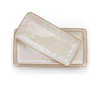 Richmount Ocean Serving Platter, Rectangular 15.59/14.3/12.9 inch Serving Dishes for Entertaining, Serving Bowls, Microwave Safe, Stoneware Serving Trays for Party, Turkey, Cheese, Cappuccino White