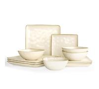 Richmount Ocean Square Plates and Bowls Set, 12-Piece Reactive Glaze Stoneware Dinner Set for 4, Dishwasher & Microwave Safe, Stylish & Durable Dinnerware Sets, Service for 4, Beige
