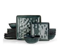 Richmount Ocean Square Plates and Bowls Set, 18-Piece Reactive Glaze Stoneware Dinner Set for 6 People, Dishwasher & Microwave Safe, Stylish & Durable Dinnerware Sets, Service for 6, Moss Green