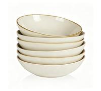 Richmount Ocean Stoneware Pasta Bowls Set of 6, Salad/Cereal/Soup Bowl 21.6cm/939ml, Reactive Glaze Bowl for All Pasta Dishes, Microwave and Dishwasher Safe, Serving Bowls Set of 6, Beige