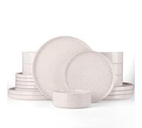 Richmount Plates and Bowls Sets, 18 Pieces Stoneware Dinner Sets for 6 People Chip and Scratch Resistant Dinnerware Sets, Dishwasher & Microwave Safe, Series Nebula, Creamy with Colorful Speckles
