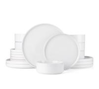 Richmount Plates and Bowls Sets, 18 Pieces Stoneware Dinner Sets for 6 People Chip and Scratch Resistant Dinnerware Sets Speckled Crockery Set, Dishwasher & Microwave Safe, Series Nebula, White
