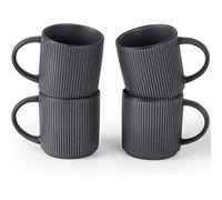 Richmount Star Coffee Mugs Set of 4, 12oz/340ml Stoneware Tea Cups with Large Handle for Latte/Cappuccino/Milk/Cocoa/Tea, Microwave & Dishwasher Safe, Matte DarkCharcoal