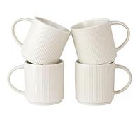 Richmount Star Coffee Mugs Set of 4, 12oz/340ml Stoneware Tea Cups with Large Handle for Latte/Cappuccino/Milk/Cocoa/Tea, Microwave & Dishwasher Safe, Matte White