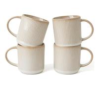 Richmount Star Coffee Mugs Set of 4, 12oz/340ml Stoneware Tea Cups with Large Handle for Latte/Cappuccino/Milk/Cocoa/Tea, Microwave & Dishwasher Safe, Cappuccino White