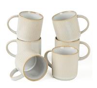 Richmount Star Coffee Mugs Set of 6, 12oz/340ml Stoneware Tea Cups with Large Handle for Latte/Cappuccino/Milk/Cocoa/Tea, Microwave & Dishwasher Safe, Cappuccino White