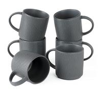 Richmount Star Coffee Mugs Set of 6, 12oz/340ml Stoneware Tea Cups with Large Handle for Latte/Cappuccino/Milk/Cocoa/Tea, Microwave & Dishwasher Safe, Matte DarkCharcoal