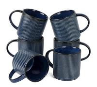 Richmount Star Coffee Mugs Set of 6, 12oz/340ml Stoneware Tea Cups with Large Handle for Latte/Cappuccino/Milk/Cocoa/Tea, Microwave & Dishwasher Safe, Nebulas Blue