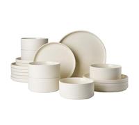 Richmount Star Dinner Sets for 6 People, 18-Piece Modern Porcelain Plates and Bowls Set with Rust-Red Trim, Chip Resistant Dinnerware, Microwave &Dishwasher Safe, Ceramic Dish Set Service for 6, Cream