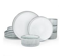 Richmount Star Plates and Bowls Set, 12 Pieces Dinner Set for 4, Stoneware Dinnerware Sets with Dinner Plates/Salad Plate/Cereal Bowls, Dishwasher & Microwave Safe, Smoky Blue