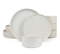 Richmount Star Plates and Bowls Set, 12 Pieces Dinner Set for 4, Stoneware Dinnerware Sets with Dinner Plates/Salad Plate/Cereal Bowls, Dishwasher & Microwave Safe, Matte White