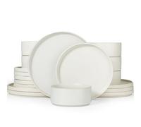 Richmount Star Plates and Bowls Set, 18 Pieces Dinner Sets for 6 People, Stoneware Dinnerware Sets with Dinner Plates/Salad Plate/Cereal Bowls, Dishwasher & Microwave Safe, Matte White