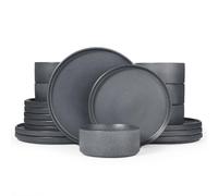 Richmount Star Plates and Bowls Set, 18 Pieces Dinner Sets for 6 People, Stoneware Dinnerware Sets with Dinner Plates/Salad Plate/Cereal Bowls, Dishwasher & Microwave Safe, Matte DarkCharcoal