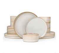 Richmount Star Plates and Bowls Set, 18 Pieces Dinner Sets for 6 People, Stoneware Dinnerware Sets with Dinner Plates/Salad Plate/Cereal Bowls, Dishwasher & Microwave Safe, Cappuccino White