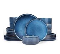 Richmount Star Plates and Bowls Set, 18 Pieces Dinner Sets for 6 People, Stoneware Dinnerware Sets with Dinner Plates/Salad Plate/Cereal Bowls, Dishwasher & Microwave Safe, Nebulas Blue