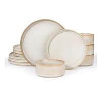 Richmount Star Plates and Bowls Set, Stoneware 12 Pieces Dinner Set for 4, Dinnerware Sets with Dinner Plates/Salad Plate/Cereal Bowls, Dishwasher & Microwave Safe, Cappuccino White