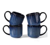 Richmount Starlight Coffee Mugs Set of 4, 11oz/325ml Stoneware Tea Cups with Large Handle for Latte/Cappuccino/Milk/Cocoa/Tea, Microwave & Dishwasher Safe, NebulasBlue