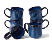 Richmount Starlight Coffee Mugs Set of 6, 11oz/325ml Stoneware Tea Cups with Large Handle for Latte/Cappuccino/Milk/Cocoa/Tea, Microwave & Dishwasher Safe, NebulasBlue
