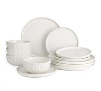 Richmount Starlight Dinner Set for 4, 12 Pieces Reactive Glaze Plates and Bowls Sets, Embossed Stoneware Dinner Sets, Scratch Resistant Dinnerware Set, Dishwasher & Microwave Safe, MatteWhite