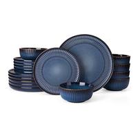 Richmount Starlight Dinner Sets for 6 People, 18 Pieces Reactive Glaze Plates and Bowls Sets, Embossed Stoneware Dinner Sets, Scratch Resistant Dinnerware Set, Dishwasher & Microwave Safe, NebulasBlue