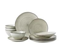 Richmount Tempus 12-Piece Dinner Set, Irregularly Shaped Swirl Stoneware Plates and Bowls Set, Dinner Sets for 4, Dinner Plates/Dessert Plate/Soup Bowl, Glazed Ceramic Dinnerware Sets, Minty