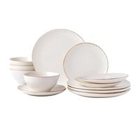 Richmount Tempus 12-Piece Dinner Set, Irregularly Shaped Swirl Stoneware Plates and Bowls Set, Dinner Sets for 4, Dinner Plates/Dessert Plate/Soup Bowl, Glazed Ceramic Dinnerware Sets, White