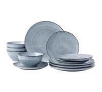 Richmount Tempus 12-Piece Dinner Set, Irregularly Shaped Swirl Stoneware Plates and Bowls Set, Dinner Sets for 4, Dinner Plates/Dessert Plate/Soup Bowl, Glazed Ceramic Dinnerware Sets, PearlBlue