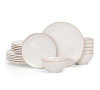 Richmount Tempus 18-Piece Dinner Set, Irregularly Shaped Swirl Stoneware Plates and Bowls Set, Dinner Sets for 6 People, Dinner Plates/Dessert Plate/Soup Bowl, Glazed Ceramic Dinnerware Sets, White