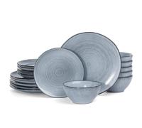 Richmount Tempus 18-Piece Dinner Set, Irregularly Shaped Swirl Stoneware Plates and Bowls Set, Dinner Sets for 6 People, Dinner Plates/Dessert Plate/Soup Bowl, Glazed Ceramic Dinnerware Sets, Blue