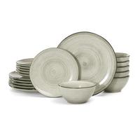 Richmount Tempus 18-Piece Dinner Set, Irregularly Shaped Swirl Stoneware Plates and Bowls Set, Dinner Sets for 6 People, Dinner Plates/Dessert Plate/Soup Bowl, Glazed Ceramic Dinnerware Sets, Minty