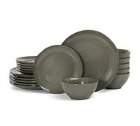 Richmount Tempus 18-Piece Dinner Set, Irregularly Shaped Swirl Stoneware Plates and Bowls Set, Dinner Sets for 6 People, Dinner Plates/Dessert Plate/Soup Bowl, Glazed Ceramic Dinnerware Set, DarkOlive
