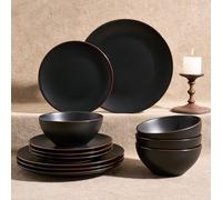 Richmount Venus Plates and Bowls Sets, Speckled 12-Piece Plate Set, Stoneware Dinner Set for 4 with Dinner Plates, Dessert Plates, Cereal Bowls, Microwave & Dishwasher Safe, Black