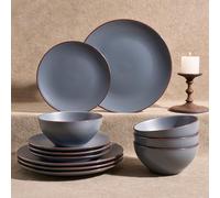 Richmount Venus Plates and Bowls Sets, Speckled 12-Piece Plate Set, Stoneware Dinner Set for 4 with Dinner Plates, Dessert Plates, Cereal Bowls, Microwave & Dishwasher Safe, Charcoal Gray