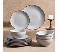 Richmount Venus Plates and Bowls Sets, Speckled 12-Piece Plate Set, Stoneware Dinner Set for 4 with Dinner Plates, Dessert Plates, Cereal Bowls, Microwave & Dishwasher Safe, Light Gray