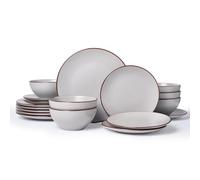 Richmount Venus Plates and Bowls Sets, Speckled 18-Piece Plate Set, Stoneware Dinner Set for 6 with Dinner Plates, Dessert Plates, Cereal Bowls, Microwave & Dishwasher Safe, Light Gray