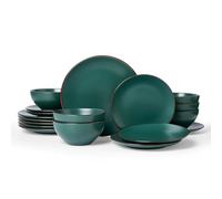 Richmount Venus Plates and Bowls Sets, Speckled 18-Piece Plate Set, Stoneware Dinner Set for 6 with Dinner Plates, Dessert Plates, Cereal Bowls, Microwave & Dishwasher Safe, Dark Green