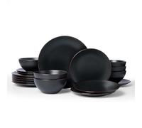 Richmount Venus Plates and Bowls Sets, Speckled 18-Piece Plate Set, Stoneware Dinner Set for 6 with Dinner Plates, Dessert Plates, Cereal Bowls, Microwave & Dishwasher Safe, Black