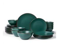 Richmount Venus Plates and Bowls Sets, Speckled 24-Piece Plate Set, Stoneware Dinner Set for 8 with Dinner Plates, Dessert Plates, Cereal Bowls, Microwave & Dishwasher Safe, Dark Green