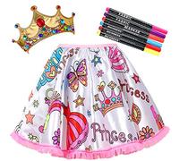 RICHNESS Color Your Own Dress Princess Dress Up Skirt with Fabric Markers & Self-Adhesive Jewels DIY Party Crafts for Girls Age 4-6