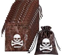 RICHNESS Pirate Loot Bags Pirate Bags with Drawstring 4.5 x 6.5 Inches Faux Cow Skin Pirate Goodie Bags for Pirate Party Favors Pack of 12 (ELX2201)