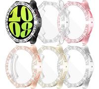 RICHONE [6Pack Compatible with Samsung Galaxy Watch 6 44mm Screen Protector Bling Face Case, Soft TPU Protective Bumper with 2 Row of 110 Rhinestones, Rose Gold,Pink, Clear,Silver,Black,Gold(SM-R940)