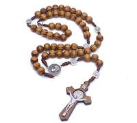 RICHRAIN Black Wooden Rosary Beads Catholic Rosary Prayer Bead Necklace Rosaries (Brown Wood Rosary)