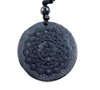 RICHRAIN Protection Real Natural Shungite Pendant Necklace Spiritual Gifts for Women Crystal Healing Crystal Gifts for Men (3D Flower)