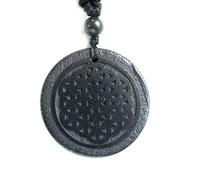 RICHRAIN Protection Real Natural Shungite Pendant Necklace Spiritual Gifts for Women Crystal Healing Crystal Gifts for Men (Flower of Life)