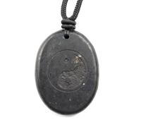 RICHRAIN Protection Real Natural Shungite Pendant Necklace Spiritual Gifts For Women Crystal Healing Crystal Gifts For Men (Oval Yin And Yang)
