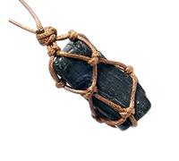 RICHRAIN Vintage Handmade Wax Rope Wrapped Raw Black Tourmaline Pendant Necklace, Crystal, Stone,Protection Necklace (Raw Tourmaline Stone)