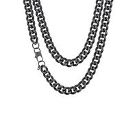 Richsteel 12MM Wide Curb Chain Necklace With Curved Edges, Diamond Finish NK 1:1 Cuban Link Chain, 46CM(18") Length, Black Plated 316L Stainless Steel Jewelry, RN20035H-12-18