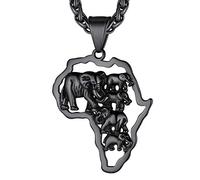 Richsteel African Necklace Elephant Jewellery Black Pendant Map Of Africa Necklaces Men Women