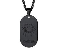 Richsteel Black Cancer Zodiac Sign Necklace For Girls, Dog Tag Pendant For Girlfriend, Black Plated Stainless Steel Horoscope Jewellery Women Cancer Constellation Necklace Chain