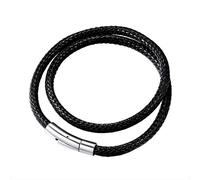 Richsteel Black Leather Bracelet Men Wrap Wrist Rope Bangle Boys Braided Bracelets 18cm Fathers Gift